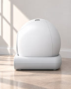 Litière automatique fermée 65 L blanche et grise vue de profil