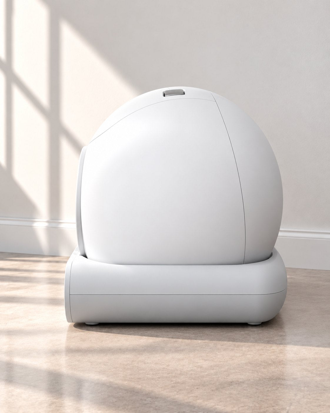 Litière automatique fermée 65 L blanche et grise vue de profil